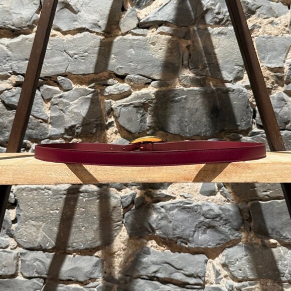 Bottega Veneta Burgundy Leather Gold Drop Buckle Thin Belt - Picture 3 of 11